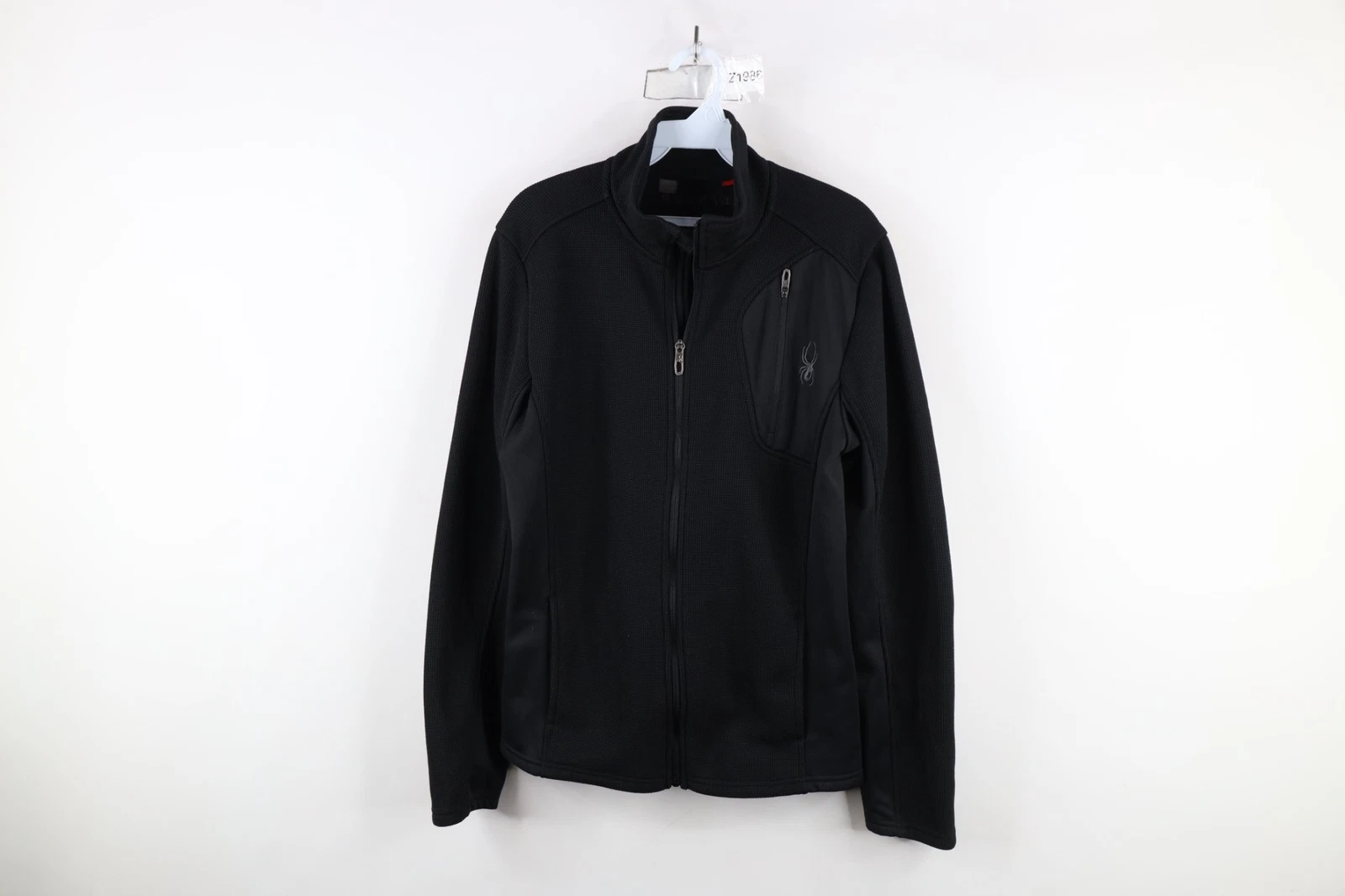 Spyder Mens Small Spell Out Thermal Waffle Knit Raider Full Zip Jacket Black