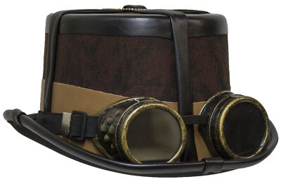 Brown Steampunk Top Hat w/ Detachable Vintage Style Goggles
