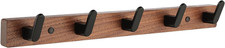 Coat Hooks Wall Mounted 5-Hook Wall Coat Rack with Walnut Wood – Heavy-Duty for 