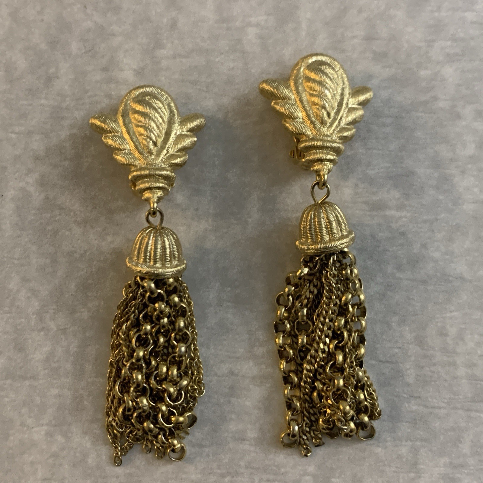 Vintage Givenchy Earrings Statement Tassels Clip On Brushed Gold Tone NY Paris thumbnail 10