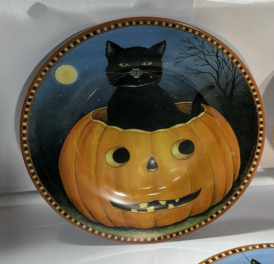 3 Sakura Evolution Melamine(Plastic)Halloween Plate Black Cat Moon 2-8.5”-1-9.25 Foto 2 de 4