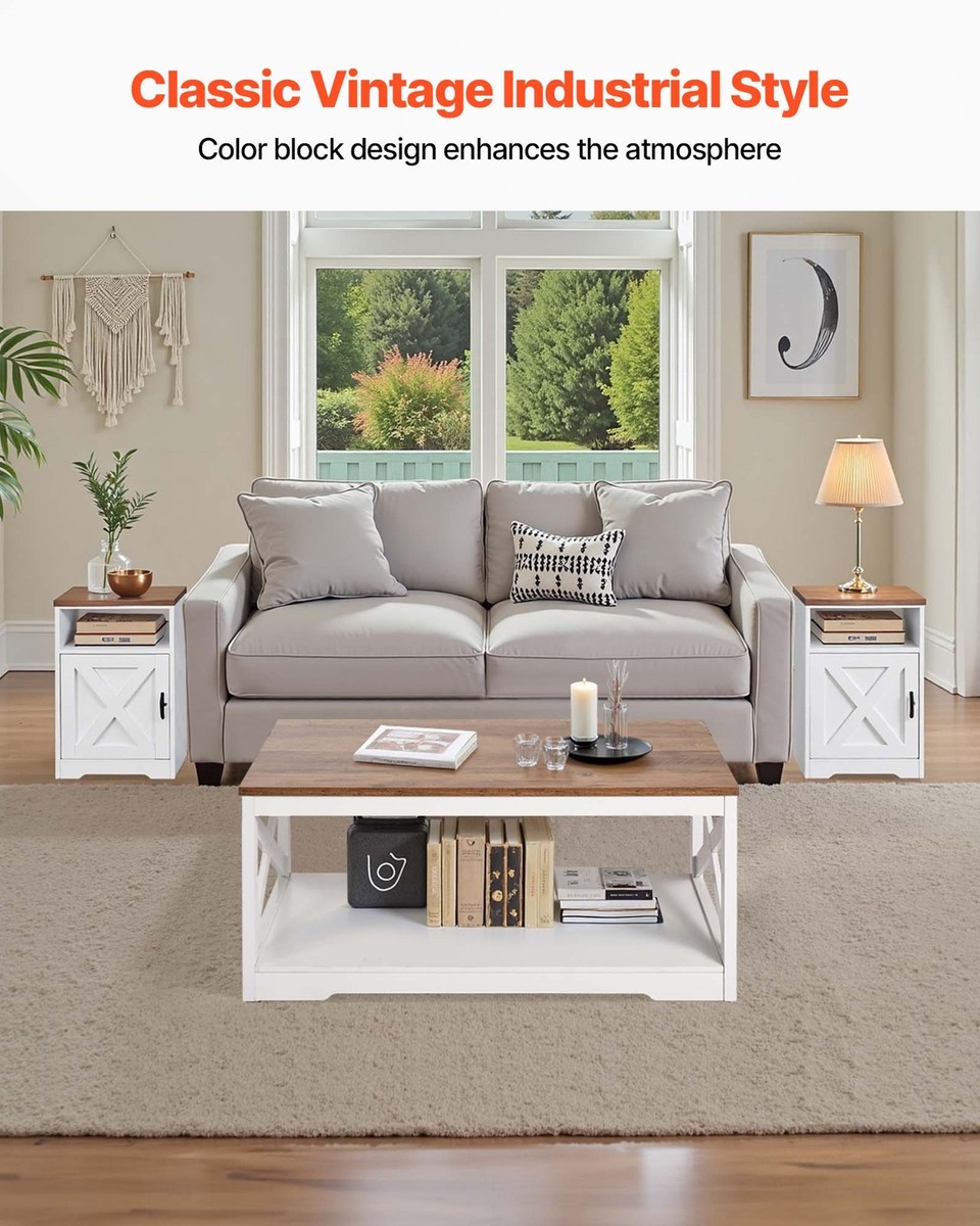 Pieces Farmhouse Coffee Table Set 40 in with End Table for