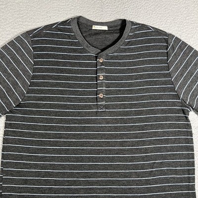 Marine Layer Shirt Mens Large Gray Striped Henley Long Sleeve Casual Preppy Logo