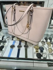 Michael Kors Jet Set Travel Large Leather Top Zip Shoulder Tote Bag Powder Blush