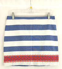 Vineyard Vines Womens Skirt 2 Cotton White Blue Red Striped Embroidered Lined