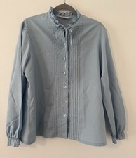 Vintage Montgomery Ward Button Up Tie Neck Blouse Pin Tucks Ruffle Sleeve READ