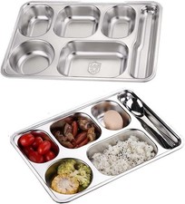 2 Pack Stainless Steel Divided Plates, Large 6 Sections Dinner Plates for