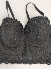 Windsor Women's Black Beaded Embellished Bustier Corset Bra Small