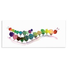 Rainbow Inchworms Whimsical Kids, 7 x 17 Inch Mounted Print on Wall Plaque