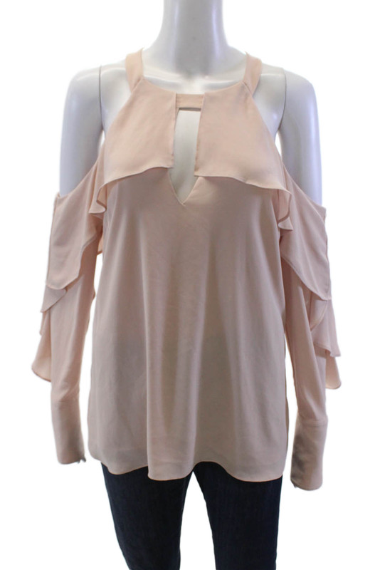 BCBG Max Azria Womens Ruffled Long Sleeves Caspar Blouse Pink Size Medium