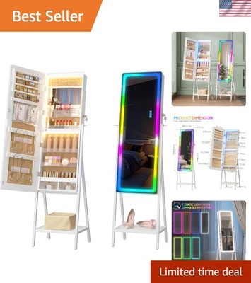 Jewelry Mirror Cabinet with LED Lights Floor Standing Jewelry Organizer Jewel...