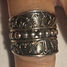 Sterling Silver 925 Ornate Wide Band Ring Vintage Design No Stone