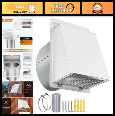 6'' Outdoor Dryer Vent Cover - Galvanized Steel Hood with Screen & Damper, Air Ve