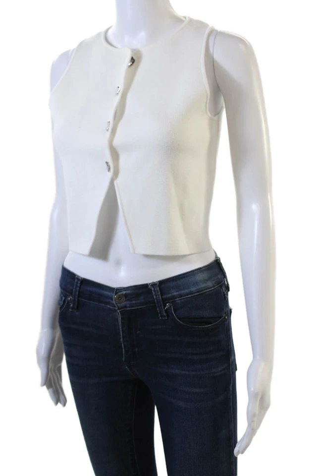 Top tejido con botones sin mangas blanco talla S de Zara para mujer Foto 2 de 4