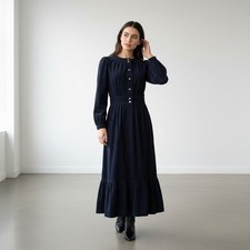 Xirena Navy Blue Cotton Corduroy Button Front Tiered Maxi Dress Womens Sz Small