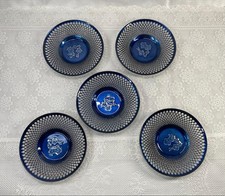 Cloisonne Tea Set 5pcs Navy Blue Copper Watermark Pattern Flower Design Used