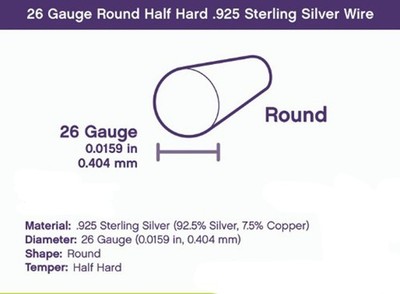 925 Sterling Silver Wire | Round | Half Hard | 26 Gauge | 25 ft