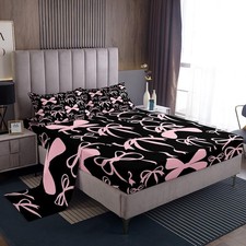 Bow Bed Sheets Set Boys Girls King Size Black Pink Girls Bow Sheet Set for Ki...