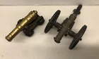 Two Cast Iron Brass Toy Cannons Fort Ligonier 1758 Plate Movable Parts
