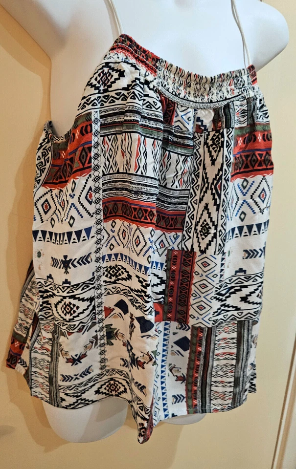 NO BOUNDARIES WOMENS WHITE/BROWN MIX STRAPPY VEST TOP SIZE XL FITS 12/14 (WV12) - Image 3 of 4