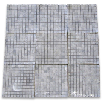 C24XT Tumbled Carrara White Marble 1''x1'' Square Mosaic Tile Venato Bianco