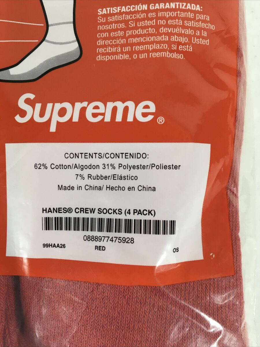Supreme Hanes Crew Socks 4-Pack - Red - 100% Authentic - | eBay Supreme Hanes Crew Socks 4-Pack - Red - 100% Authentic - | eBay