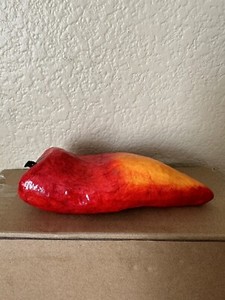Decorative Chili Pepper Red Yellow Color Papier-mâché 6”L X 2.25”W