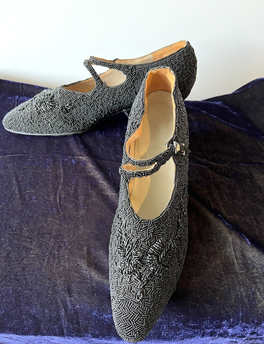 GORGEOUS 1920S BLACK BEADED FLAPPER SHOES FROM CHARLESTON NARROW EXCEL QUALIT eBay