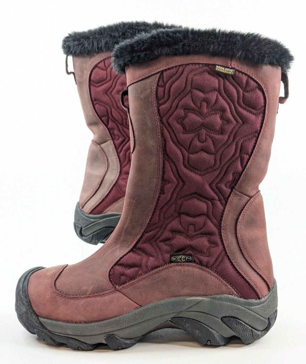 Keen Betty Boot – Stivali trapuntati invernali da donna 10 in pelle bordeaux pelliccia neve