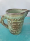 Vintage Frankoma Rare Pattern Green Ceramic Creamer Farmers Merchants Bank 7A