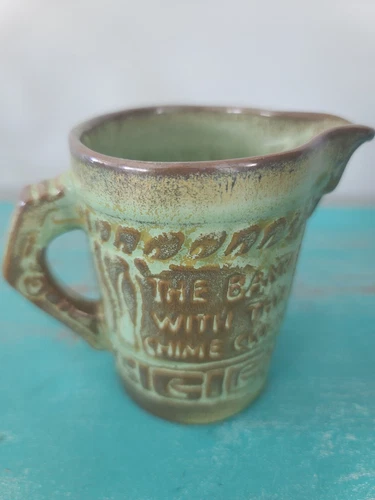 Vintage Frankoma Rare Pattern Green Ceramic Creamer Farmers Merchants Bank 7A