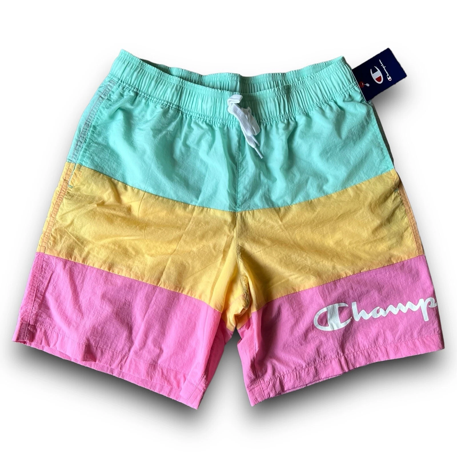 Champion - Block Beach 8" Shorts - Mens Size Large - Clean Mint/Orange/Pink