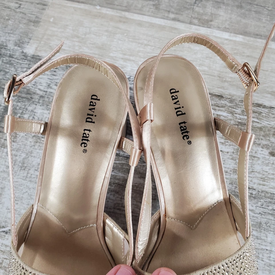Sandalias David Tate Sparkle para mujer talla 10 M champán satinado estrás con cordones Foto 4 de 4