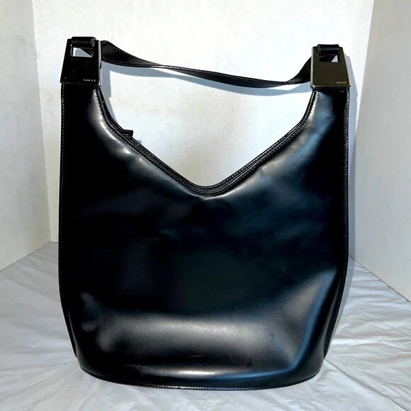 Vintage Gucci Black Patent Leather Bucket Bag Purse Shoulder