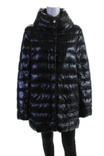 Herno Womens Button Front Crew Neck Down Quilted Puffer Jacket Black Size It 50