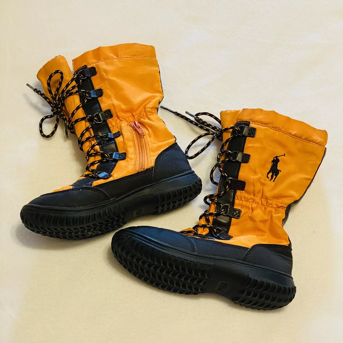 Polo Ralph Lauren Kids Boys Girls Winter Boots Orange Black Size 12