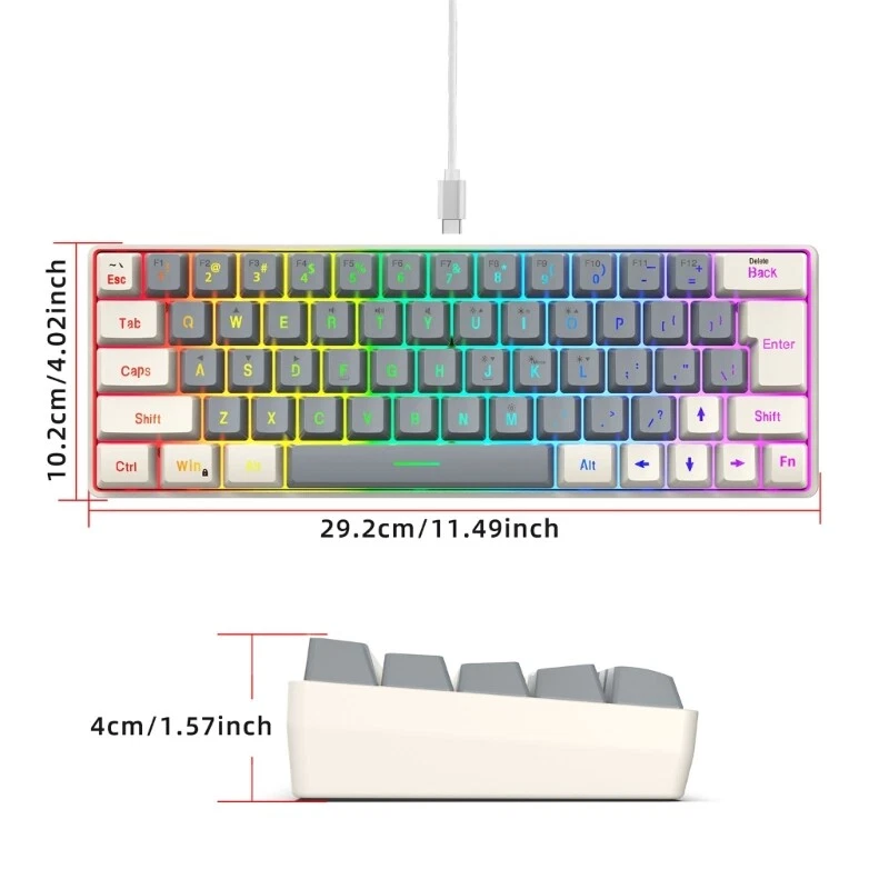 63-Key Blue Backlit Gaming Mechanical Keyboard with LED for Office and Games
