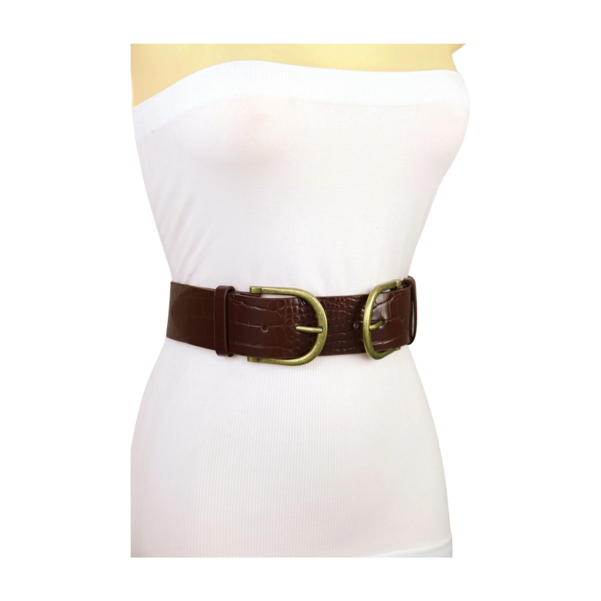 Women Brown Faux Leather Band Hip High Waist Belt Antique  display picture 3