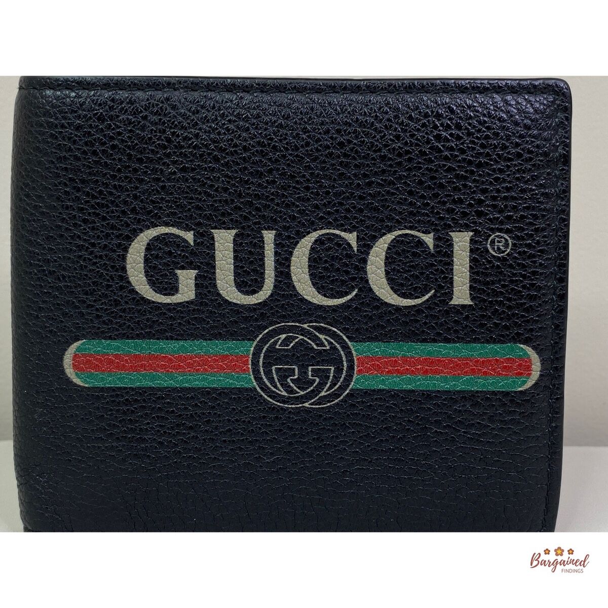 Authentic GUCCI Black Pebbled Leather Old Logo Bifold Men's Authentic GUCCI Black Pebbled Leather Old Logo Bifold Men's