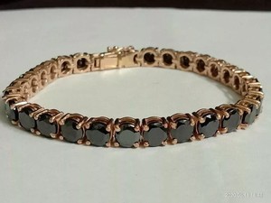 Authentic 15Ct Round Cut Black Lab Created Men's Tennis Bracelet 14K Rose Gold Plated