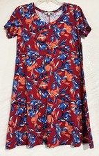 Pioneer Woman Red Colors Floral Dress Scoop Neck Short Sleeve Midi Rayon Size S