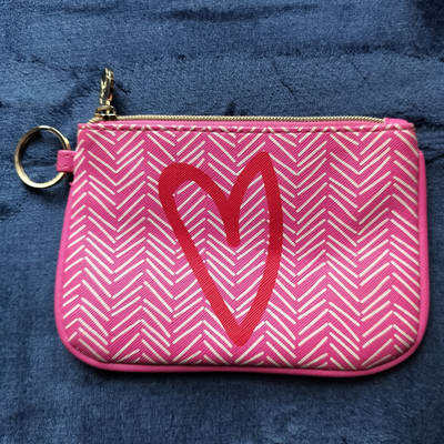Dabney Lee Pink Chevron Heart Zip Coin Wallet Pouch with Key Ring