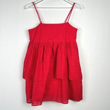 Urban Outfitters Eyelet Babydoll Dress Womens 6 Tiered Mini Red Coquette Summer