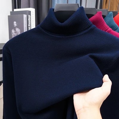 Mens High Quality Knitted Turtleneck Sweater Slim Fit Long Sleeve Anti-pilling