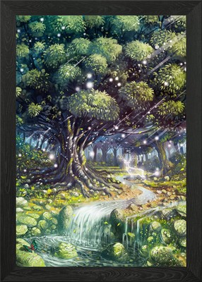 Zauberhafter Wald mit Geist Hirsch gerahmtes Wandbild Poster Druck Bild