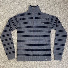 BUFFALO David Bitton Sweater Men Small Gray Stripe 1/4 Zip Mock Neck Long Sleeve