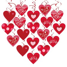 48 PCS Valentines Day Decoration Red Heart Hanging Swirls Party Decor