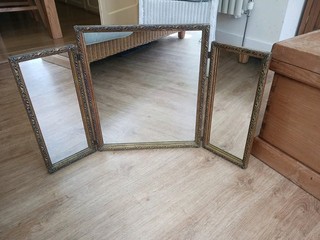 Vintage Antique Gilded Triple Trifold Dressing Table Mirror