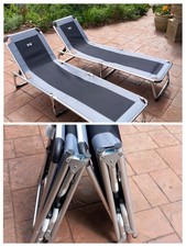 PAIR OF LIGHTWEIGHT LOUNGERS IDEAL FOR CARAVANS CAMPING GARDEN GARDEN BEACH