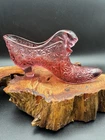 Fenton Dusty Rose Daisy & Buttons Cat Head Glass Shoe